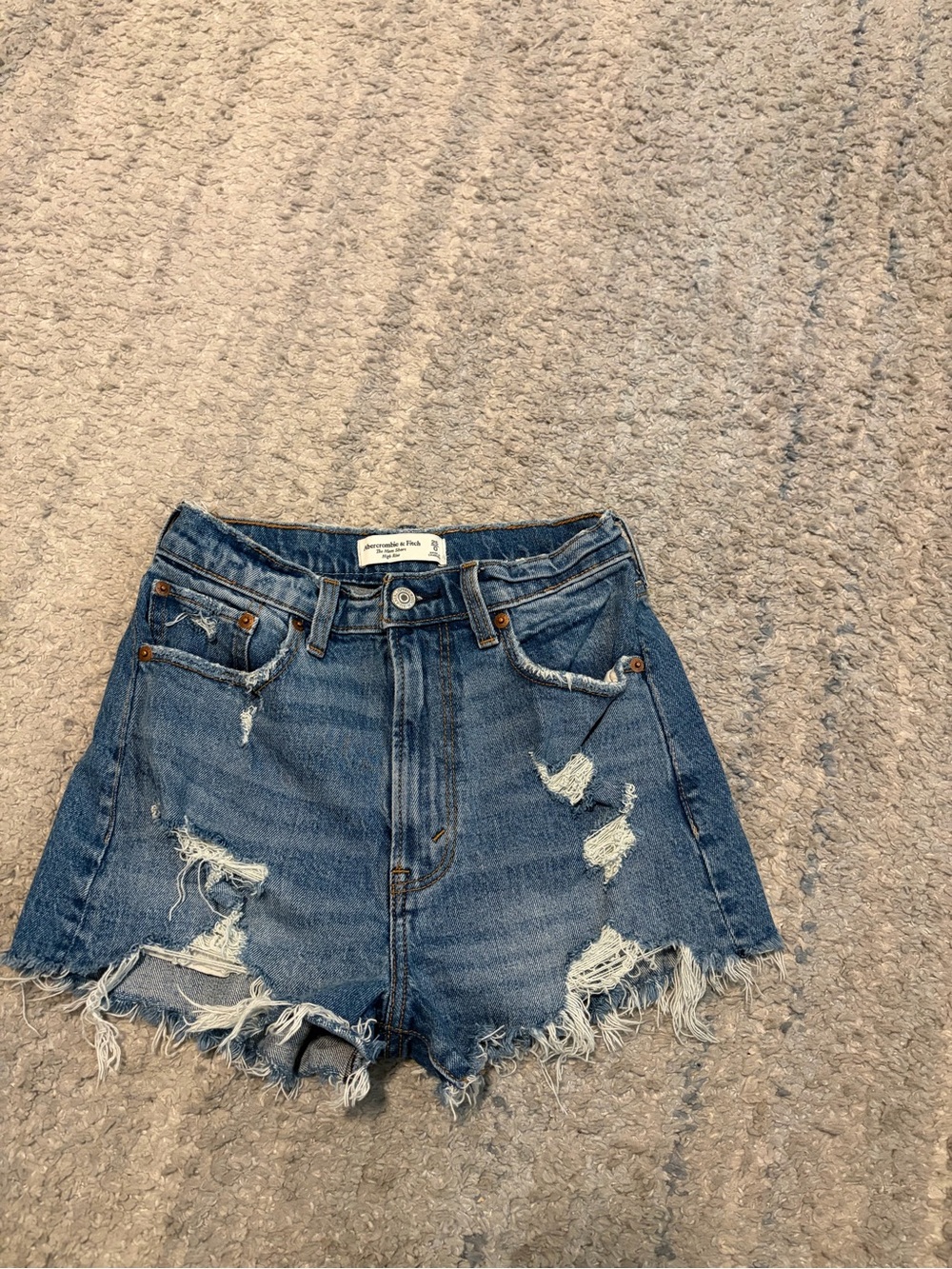 Abercrombie & Fitch The Mom Short High Rise Distressed Denim Jean Shorts Size 25